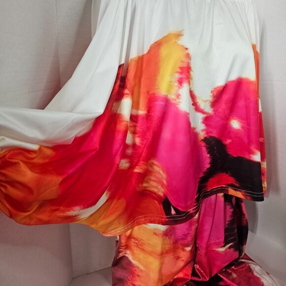 Floral Colorful‎ Batwing Top Two Piece Set Wide Leg Pants SZ SM - Picture 3 of 7